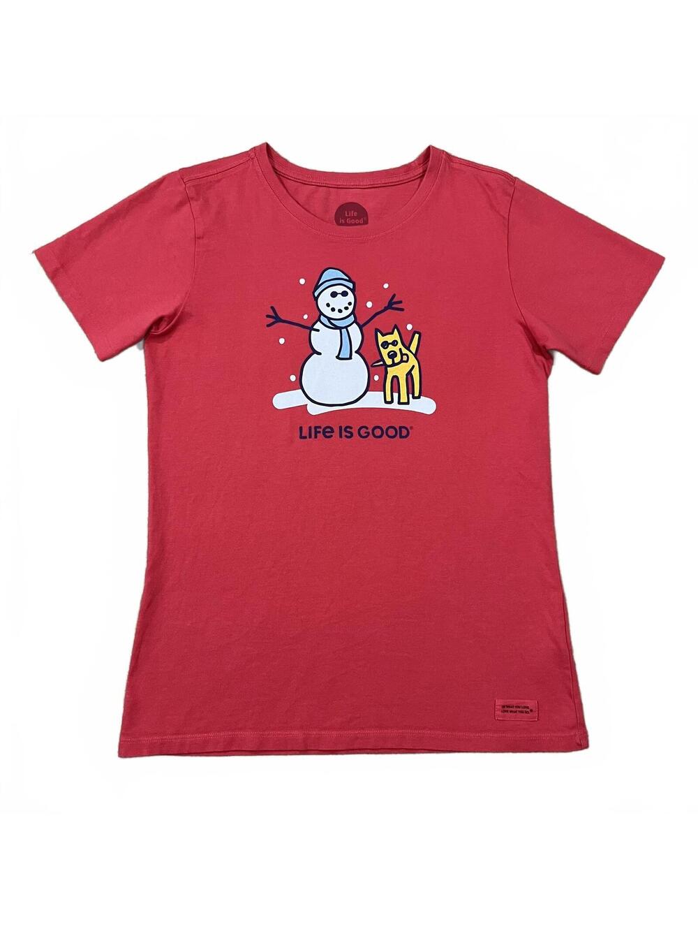 Life Is Good Womens Snowman Graphic Crusher T Shirt Red Size Small